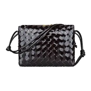 【BOTTEGA VENETA 寶緹嘉】BV BOTTEGA VENETA INTRECCIO內裡壓印LOGO菱格造型漆皮拉鍊斜背包(小/深紫紅)