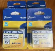 (4) Brother P-Touch 2 Tape Value Packs Black Print/White Label Tape M-2312PK New
