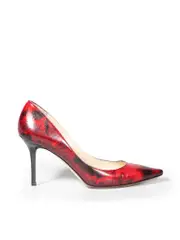 Red Printed Pointed Toe Mid Pumps