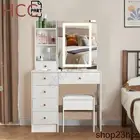 Dressing Table Makeup Vanity Set with LED Light Mirror Desk Stool Set Organizer