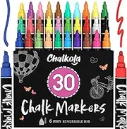 Chalkola Liquid Chalk Markers Erasable (30 Pack 6mm) Pastel + Neon Chalk Pens - Wet Wipe Washable Paint for Chalkboard Sign, Blackboards, Car Window, Glass, Bistro, Board, Mirror - 6mm Reversible Tip