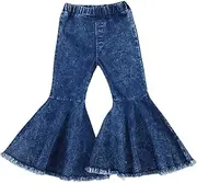 [GOOCHEER] Kids Toddler Little Baby Girl Ruffle Ripped Jeans Bell Bottom Flare Pants Ripped Denim Leggings Trousers