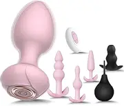 Sex Toys Butt Anal Plug - 6 Pack Training Kit Set Silicone Vibrating Butt Plug with Remote Control Adult Toys for Women(Pink)