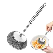 Metal Dish Scrubber,Pan Scrubber Pot Brush with Long Handle | Cookware Cleaners, Scouring Pads, Dishwasher Utensil Basket Pot Dish Brush