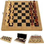 Wooden Folding Chess Board Set Portable Storage Travel Chess Set with Pieces for Kids Adults Outdoor Party Family Activities