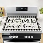 Stove Top Covers for Electric Stove, Sweet Home Plaid Heat Resistant Glass Stove Top Cover Pad for Gas Stove, Black Induction Cooktop Protector Ceramic Stove Top Covers Mat Washable Oven Cover