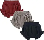 [EISHOW] 3 Pack Infant Baby Soft Ruffle Shorts Bloomer Kids Boy Girl Solid Cotton Linen Blend Cute Harem Bottom Pants