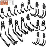 Sulishang 16 Pack Garage Hooks Heavy Duty, Utility Steel Garage Storage Hooks, Wall Mount Tool Organizer with Anti-Slip Coating for Garden Tools, Ladders, Bulky Items and More Equipment (Black)