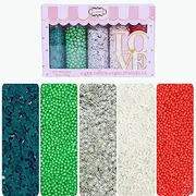Confect Christmas Sprinkles | Sprinkles for Baking & Cake Decorative | Silver & White Snowflakes I Holly Green Stars, Red Green & White pearl | Christmas jimmies sprinkles - 100gms
