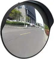 Convex Traffic Mirror PC Plastic Black 30 cm with Sun Shade, Outdoor Security Safety Mirror, Durable Shatter-Proof Design