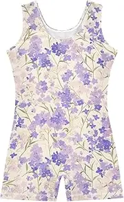 [FRODOTGV] Light Purple Flowers Leotards for Girls Gymnastics Kids Dance Biketards Tumbling for Training, Yoga, Tumbling