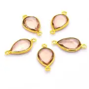 5 Pcs 22X11mm Pink Chalcedony Connector 2 Loop Bezel 18k Gold Plated