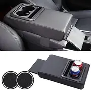 Center Console Armrest Pillow, PU Leather Armrest Box Protector with Car Cup Holder, Universal Armrest Box Cover, Car Center Console Arm Rest Cushion Anti-Scratch Pads for Sedan SUV ORV RV