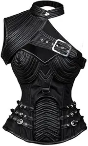 [Moonight] Steampunk Corset Top Overbust Leather Corset Gothic Steel Boned Pirate Corset Outfit