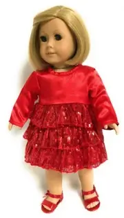 Red Satin and Sequined Party Dress Clothes for 18 inch Dolls Girl