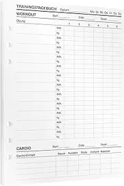 Training Diary/Workout Journal | DIN A5 Inserts for Ring Binder Planner | 30 Inserts for Fitness and Workout Documentation | Strength Training & Cardio | Planner Refill Inserts