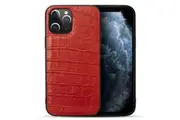 For iPhone 12 mini Case Genuine Leather Crocodile Texture Cover Red