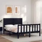 NNEVL Bed Frame with Headboard Black 137x187 cm Double Solid Wood