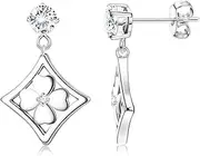 [Sllaiss] Clover Earrings 925 Sterling Silver Stud Earrings for Women 4 mm Zirconia Stud Earrings Cartilage Earrings Drop Dangle Earrings White Gold, Sterling Silver Cubic Zirconia, Cubic Zirconia