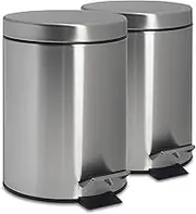 Harbour Housewares 3L Bathroom Bins - Brushed - Pack of 2 - Round Stainless Steel Pedal Bin Slim Kitchen Rubbish Trash Can Garbage Dustbin with Lid and Inner Liner Bucket