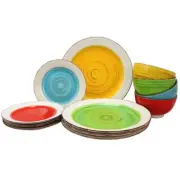 Gibson Home Confetti Band 12 Piece Mix and Match Round Ceramic Dinnerware Set in