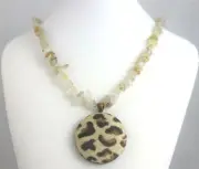 LEOPARD Gemstone Chips Pendant Necklace Beige Brown Animal Print Quartz