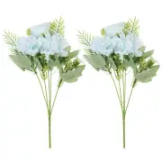 2Pcs 5 Branch Artificial Silk Peony Hydrangea Fake Flowers with Stem, Blue