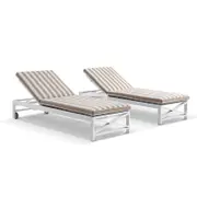 Kansas Outdoor Aluminium Sun Lounge Set on Wheels in Sunbrella with Hugo Side Table White - Sunbrella Maxim Heather Beige