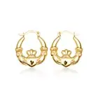 14K Yellow Gold Irish Celtic Claddagh Heart Crown Hoop Earrings