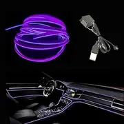 Maxlaxer El Wire Purple Interior Car LED Strip Lights, 5M Neon Wire USB 5V with Fuse Protection for Automotive Interior Decoration, with 6mm Sewing Edge