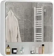 Solid Wood Mirror Cabinets with Bathroom Mirror, Wall Mounted Makeup Mirror with Storage Shelf, Toilet Storage Mirror (White 70 x 14 x 75 cm)