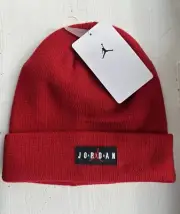 Nike AIR JORDAN Boys 8-20 Red Knit Cuffed Beanie Jumpman Logo Winter Hat