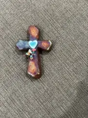 New Raku Pottery Sacred Cross Magnet Pendant Signed Artist Jeremy Diller