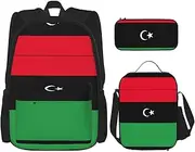 [JBYJBX] Libyan Flag Print School Backpack Adjustable Shoulder Straps,Lunch Bag Pencil Case 3-In-1 Set Bag, Black, One Size