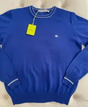 ETRO Milano Pullover Wool Knit Logo Crew Neck Royal Blue Sweater Men's M Size