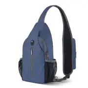Sling Backpack with RFID Blocking and Phone Holder on Strap for Men Navy Blue
