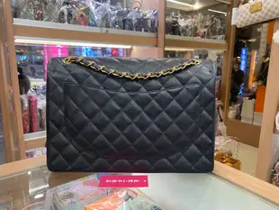 ☆最愛二手精品☆ CHANEL MAXI JUMBO COCO 33 香奈兒黑色荔枝皮牛皮金鍊雙蓋雙鍊肩背包 33cm A58601 B9271