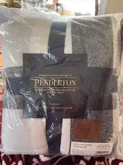 Pendleton Throw Blanket Plaid Cotton Sherpa Black Ivory 50" x 70" (CC)