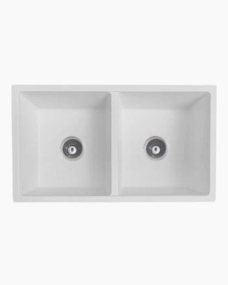 Double Sink White Granite Stone Kitchen Laundry Basin Top undermount Trough