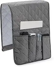 Qinlenyan Sofa Armrest Organizer Recliner Armchair Caddy Couch Remote Control Holder with Pockets Multiple Compartments Soft Sofa Caddy Storage Bag Grey