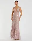 Mac Duggal 67481 Light Pink Floral Embellished Sleeveless Plunge Neck Gown Sz 4