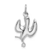 Sterling Silver Rhodium-Plated Polished Dove With Cz Pendant