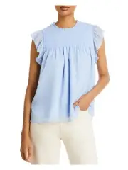 AQUA Womens Zippered Flutter Sleeve Crew Neck Top
