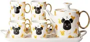 Water Carafe Iced Tea Pitcher Cold Water Pitcher Set with Cup Cute Coffee Pot Ceramic Tea Set with Tray 6 Cups Drinkware for Juice Tea Ice Water Beverage Drink Pitcher Water Jar