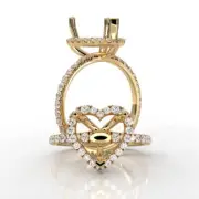 Halo Pave Heart Semi Mount Diamond Engagement Proposed Ring 14k Yellow Gold 1Ctw