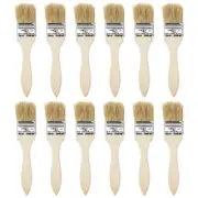 1.5 Inch Paint Brush Natural Bristle Flat Edge Wood Handle for Painting 12Pcs