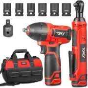 TOPEX 12V Power Tool Twin Kit Cordless Wrenches Impact Wrench with 6 Sockets ...