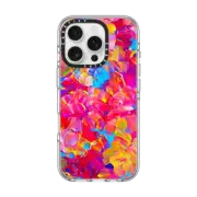 iPhone 16 Pro Clear Case MagSafe Compatible FLORAL FANTASY - Bold Abstract Flowers Acrylic Textural Painting Neon Hot Pink Turquoise Garden Bouquet Girlie Sweet Lovely Feminine Art Painting