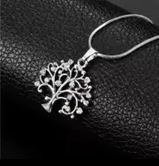 ZARD Family Tree of Life Rhinestone Charm Pendant Snake Chain Necklace in Silver