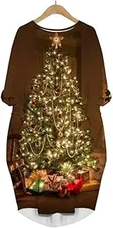 [ESOMAVRIX] Merry Christmas Dress 3D Printed Christmas Tree Snowman Lady Long-Sleeved Street Dress /1497